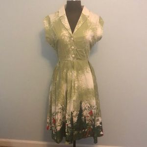 Gilda' Green Alpine Print Swing Dress